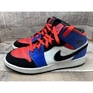 Nike Jordan 1 GS Mid Top 3 White Black Blue 554725-124 Youth Sz 6.5Y Women Sz 8